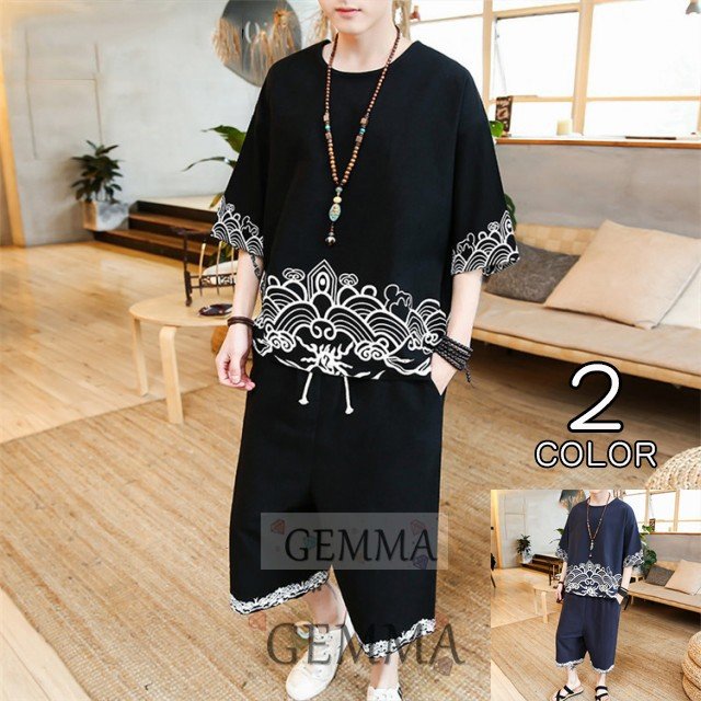 部屋着 スウェットセットアップ 大きいサイズ 半袖Tシャツ ゆったり 綿麻セットアップ メンズ ジャージセットアップ 花柄 薄手 涼しいの通販は 5,216円