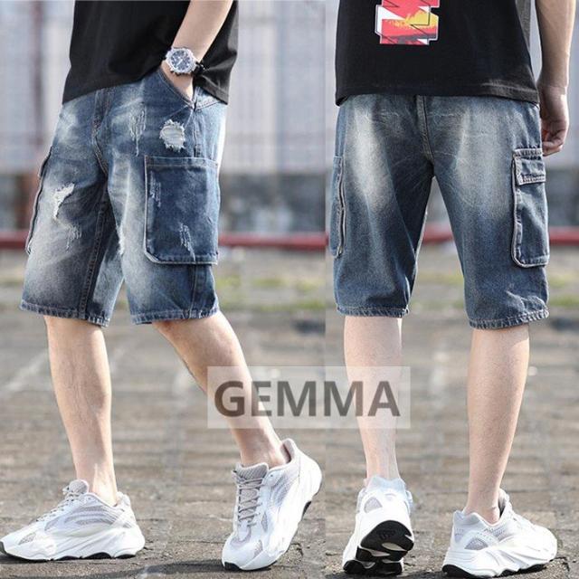 カーゴパンツ メンズ 夏物  デニムパンツ ハーフパンツ ダメージ加工 五分丈 ズボン 涼しい ワイドパンツ  大きいサイズ メンズボトムス 青年 日常の通販は