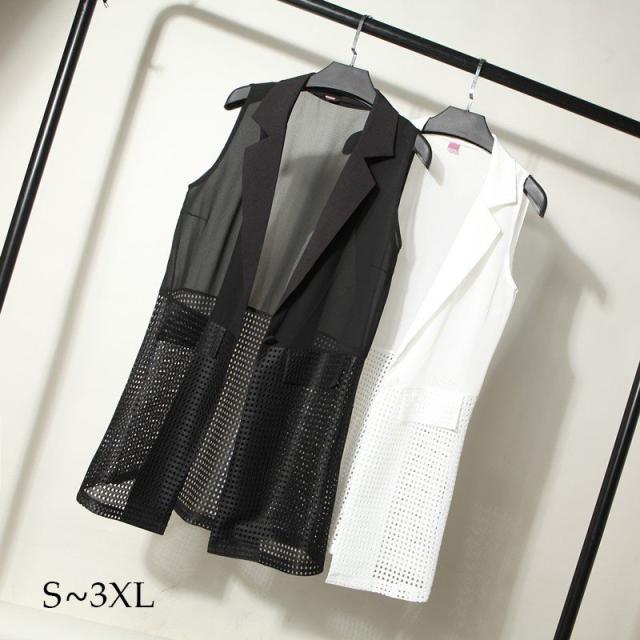 ジレベスト レディース シフォン 透け ノースリーブ ダブルポケット トレンチ 重ね メッシュ スプリングコート フェミニン エレガント 新作の通販は