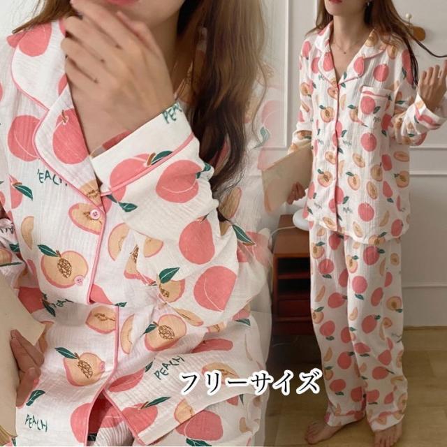 パジャマ レディース 春 秋 長袖 パジャマ ロングパンツ ルームウェア 上下セット もも 果物柄 パジャマ 可愛い 部屋着 韓国風 寝巻き パジャマの通販は 4,771円