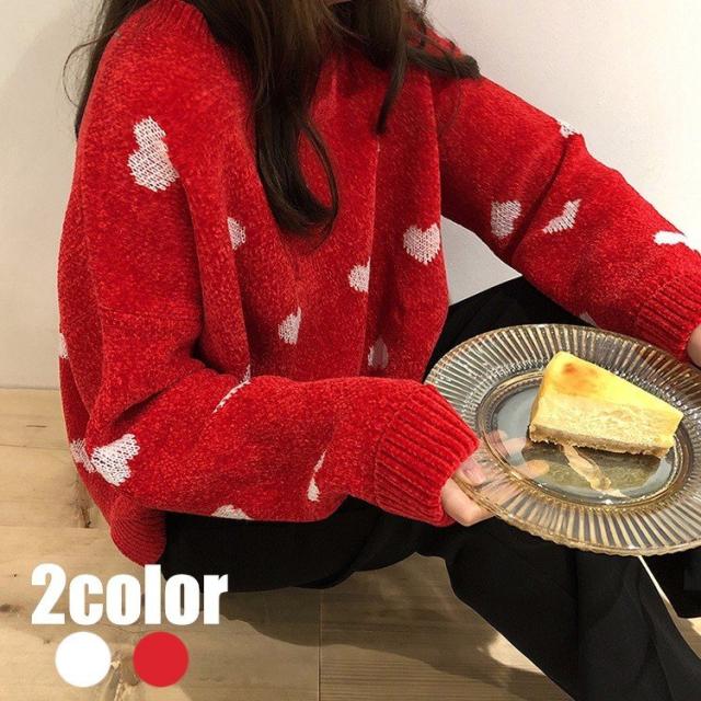 セーター ニット レディース 春秋 ケーブル編み 新作 可愛い ハート柄 長袖 丸首 韓国風 ゆったり オシャレ 復古風 カジュアル トップス 2色の通販は 5,250円