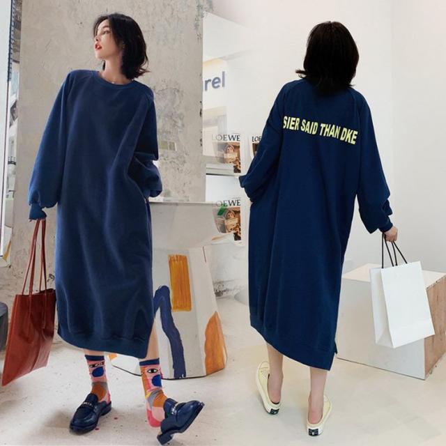スウェットワンピース レディース 40代 キレイめロングワンピース 秋冬 裏起毛 長袖ワンピース Aライン ゆったり 大きいサイズ オシャレ カジュアル韓国風