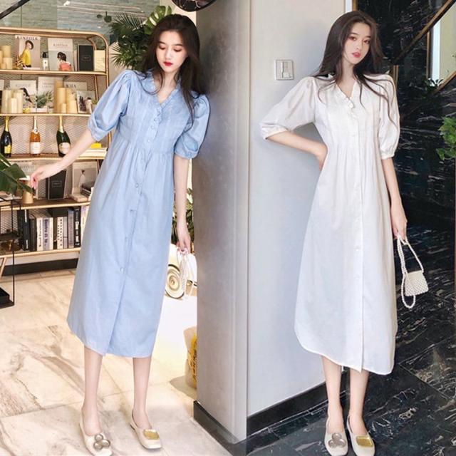 ワンピース レディース 40代 キレイめ マキシワンピース 春夏 五分袖ワンピース 白 パフスリーブ フレアスカート オシャレ 韓国風 大人可愛い30代 50代