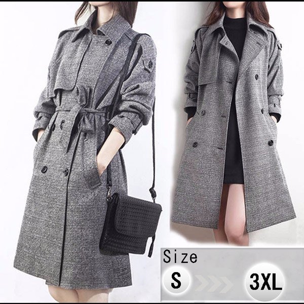 トレンチコート スプリングコート アウター レディース ロングコート カジュアル ベルト付き 大きいサイズ ジャケット 入学式 通勤 防寒 グレー