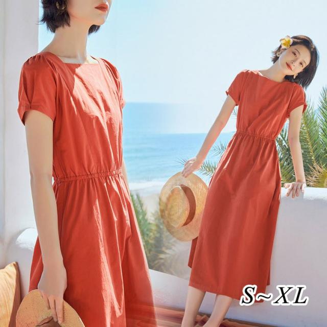 ワンピース レディース 40代 キレイめ マキシワンピース 春 夏 半袖 ワンピース 無地 着痩せ 韓国風 フレアスカート お出かけ おしゃれ 大人 可愛い 30代 50代