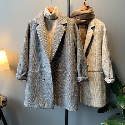 チェスターコート レディース 秋冬 無地 上品 韓国風 暖かい ミドル丈 ダブルブレスト アウター シングル テーラード 通勤 ゆったり 2色