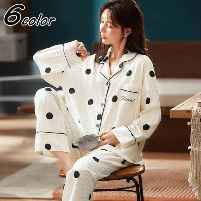 パジャマ ルームウェア レディース 春夏秋冬 長袖パジャマ 前開き 綿