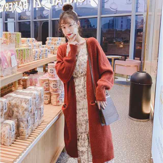 カーディガン レディース ロング丈 無地 アウター ニットソー オフィス カジュアル コート 着痩せ効果 大きいサイズ 2021秋冬新作の通販は