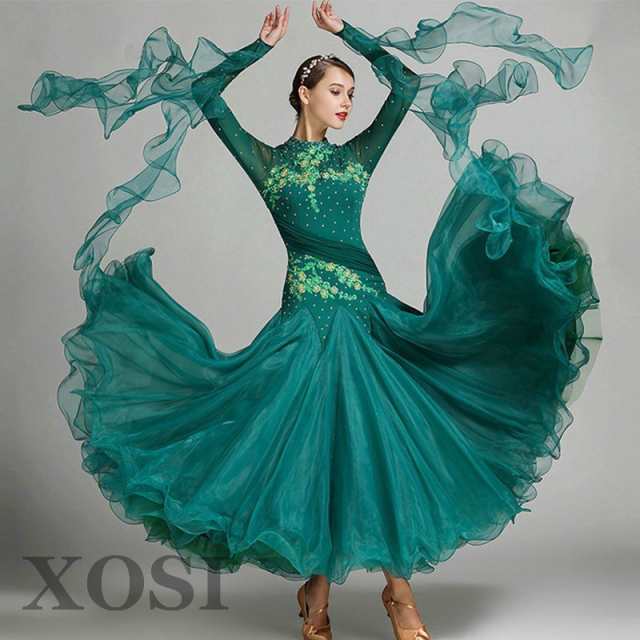 社交ダンス衣装 モダンドレス ラテンドレス ふわふわ ロング