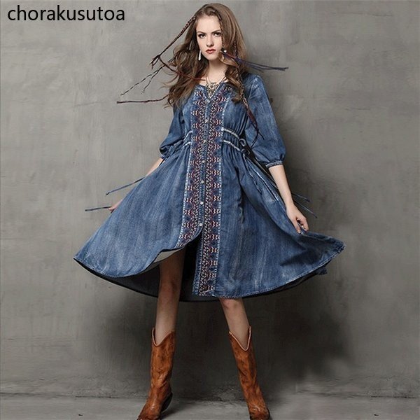 ワンピース レディース デニムワンピース ミディアム丈 半袖 デニムワンピ 膝丈 ワンピース 刺繍柄 民族風 カジュアル おしゃれ 着痩せ デニムワンピース ワンピース レディース デニムワンピース ミディアム丈 半袖 デニム
