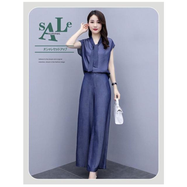 セットアップ レディース 春夏 オシャレセットアップ ノースリープトップス ロング丈ワイドパンツ デニム上下セット カジュアル 30代40代 50代 ゆったり 着痩せ セットアップ レディース 春夏 オシャレセットアップ ノースリープ