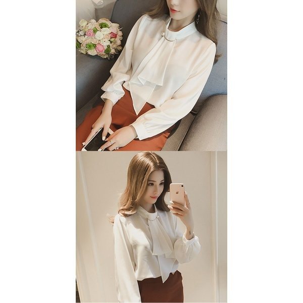 胸元パールボウタイブラウス ブラウス レディース トップス シャツ とろみシャツ シンプル ベーシック フェミニン ボウタイ 上品 オフィス 春 胸元パールボウタイブラウス ブラウス レディース トップス シャツ