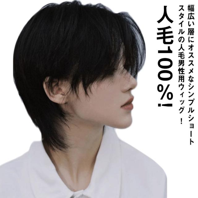人毛100％! フルウィッグ ウイッグ メンズ 男性 かつら 自然 ビジネス用 人毛 ナチュラル ショート カツラ 黒髪 短髪 医療用 白髪隠し ボリュームアップ 普段使い 軽量 通気性 ヘアスタイリング 白髪隠し 医療用 ネット付き 装着簡単の通販は
