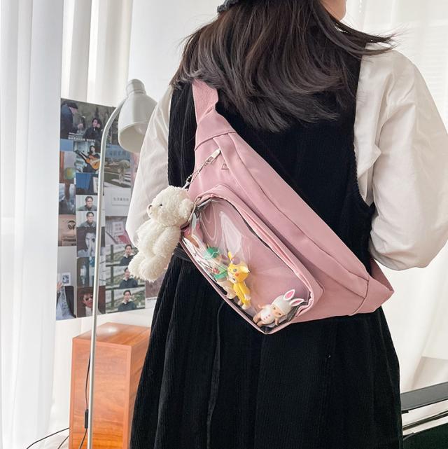 ぬいぐるみ 透明 ポーチ 痛バッグ 小さめ ショルダー クリア 缶バッジ 
