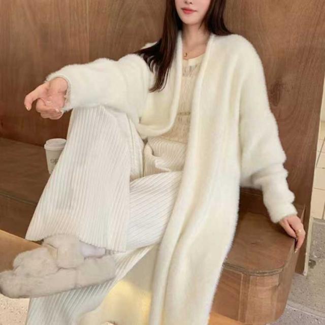 ロング シャギーニット カーディガン ガウン ふわふわ レディース 秋 冬 シャギー ニット ゆったり vネック 羽織り セーター カーデ コート ア ロング シャギーニット カーディガン ガウン ふわふわ