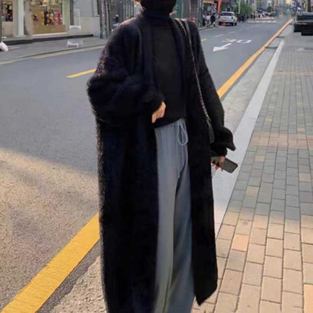 ロング シャギーニット カーディガン ガウン ふわふわ レディース 秋 冬 シャギー ニット ゆったり vネック 羽織り セーター カーデ コート ア ロング シャギーニット カーディガン ガウン ふわふわ