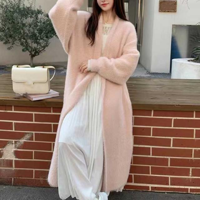 ロング シャギーニット カーディガン ガウン ふわふわ レディース 秋 冬 シャギー ニット ゆったり vネック 羽織り セーター カーデ コート ア ロング シャギーニット カーディガン ガウン ふわふわ