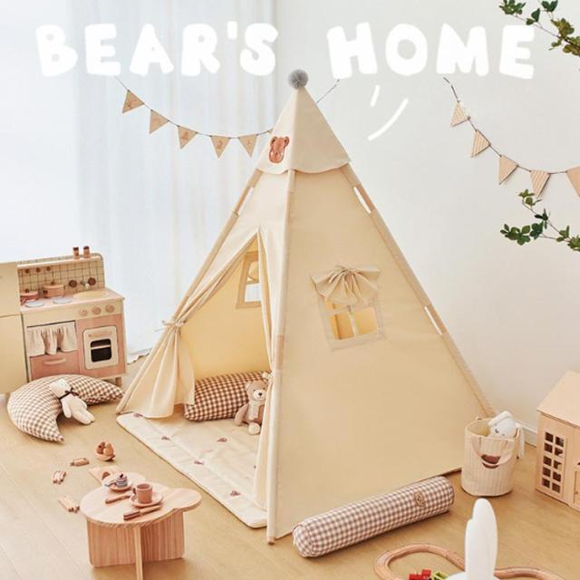 キッズ テント 女の子 男の子 プレイテント プレゼント 折りたたみ キッズハウス 窓付き 子供用テント ティピー おしゃれ テントハウス 屋内 こどもテント おもちゃ ボールハウス くま 熊 秘密基地 ベビー プレイルーム 洗える おしゃれ かわいい 北欧 誕生日 送料無料_1