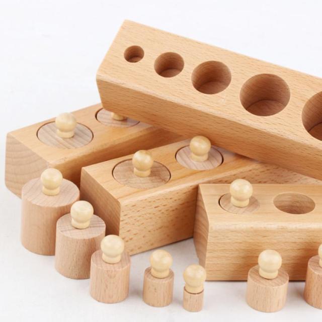 円柱さし 4本セット モンテッソーリ教育 木製パズル おもちゃ 知育玩具