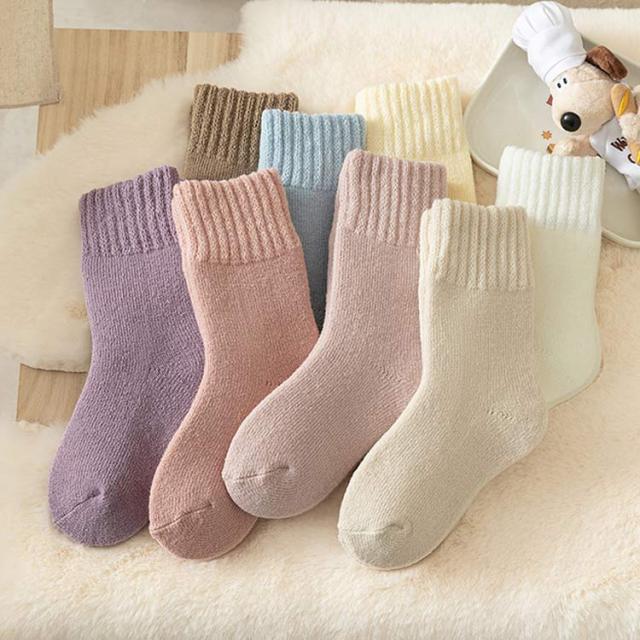 キッズ 靴下 5足セット 秋冬 子供 ソックス 靴下 厚手 冬用 暖かい 女の子 男の子 子ども こども 綿 ソックス クルー丈 かわいい おしゃれ くま柄 ボーダー柄 無地 ベビー くつした 防寒対#lulum