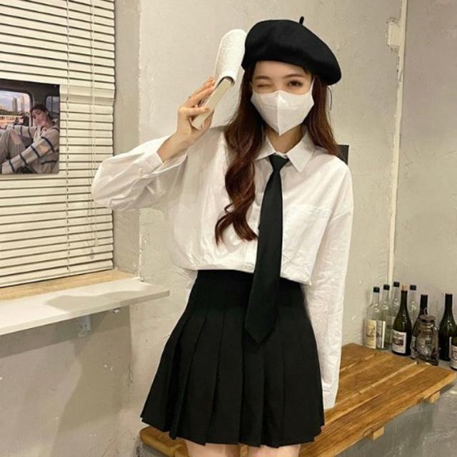 ネクタイシャツ レディース 長袖 おしゃれ 白いシャツ 制服 ブラウス 