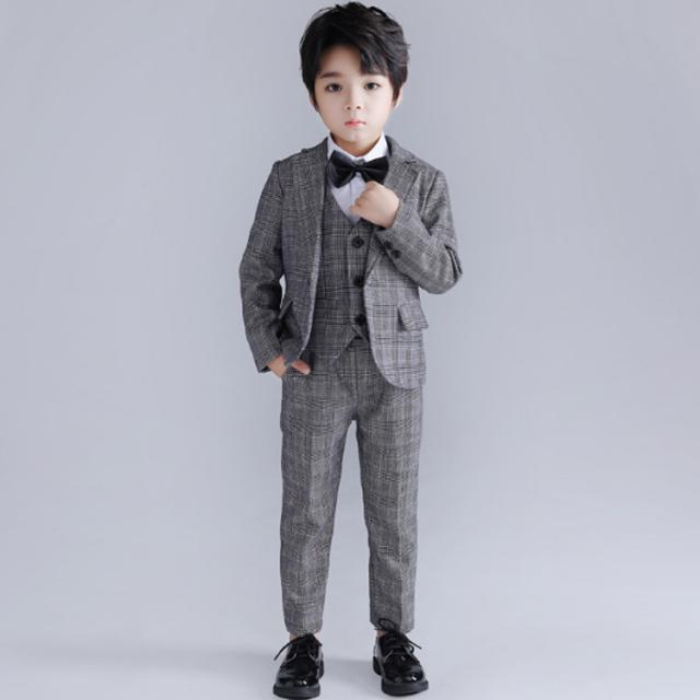 男の子フォーマルスーツ 160cm グレー系チェック ネクタイ付き 楽天市場】【5点セット】チェック柄 グレー ジャケット＋パンツ