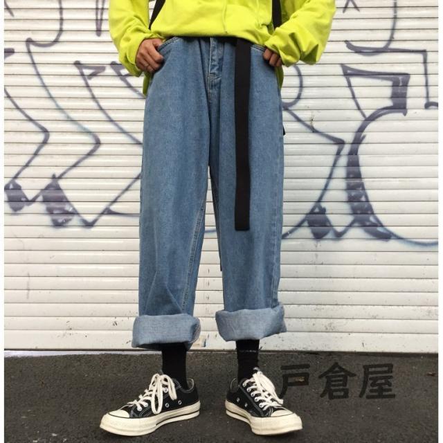 ワイドデニムパンツ ストレート メンズ ハイウエスト 韓国系 ジーンズ メンズ レディース デニム パンツ ワイドパンツ
