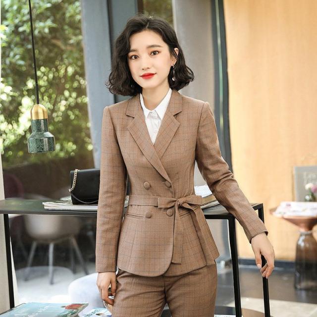 スーツ パンツスーツ レディース チェック柄 テーパードパンツ 通勤