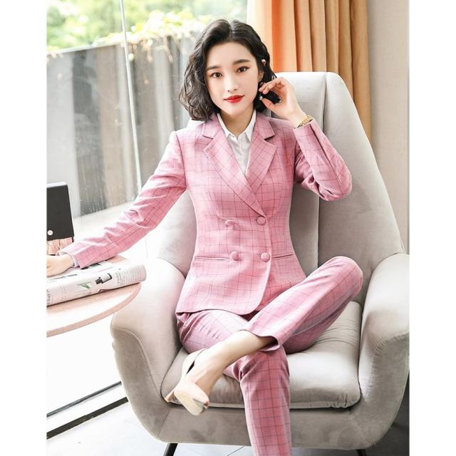 スーツ パンツスーツ レディース チェック柄 テーパードパンツ 通勤