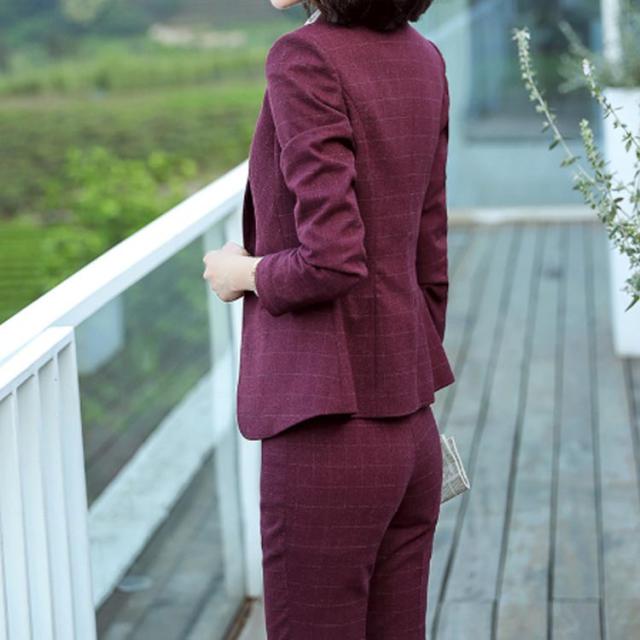 チェック柄 ロングスーツ+長パンツ+ベスト+長袖シャツ+ネクタイ おしゃれ セレモニー スーツ レディース セレモニースーツ スカート 5点セット 着痩せ レディース 20代 30代 40代 50代 春秋冬 卒業式 春秋 春夏 秋冬 黒 紺 ワイン ブラック ネイビー 送料無料_3
