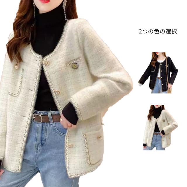 送料無料 ジャケット ノーカラージャケット レディース アウター 秋冬 大人 長袖 ショット丈 アウター 秋服 ゆったり おしゃれ 韓国風 大人 20代 30代 40代