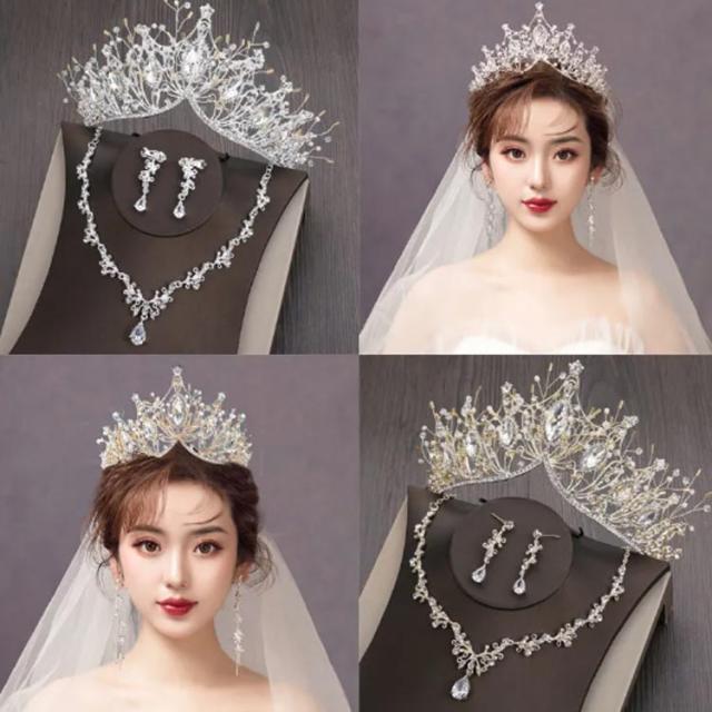 ウェディング アクセサリー 4点セット ティアラ ネックレス ピアスor 