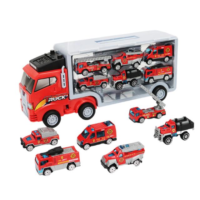 1台収納車 6台ミニカーセット 車おもちゃ 運搬車 働く車 工事カー 赤