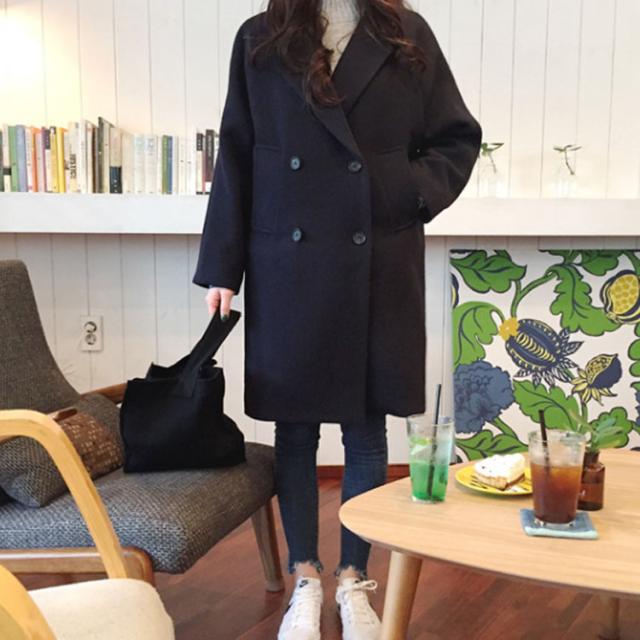 チェスターコート レディース 冬 大きいサイズ 無地 ミドル丈 襟付き