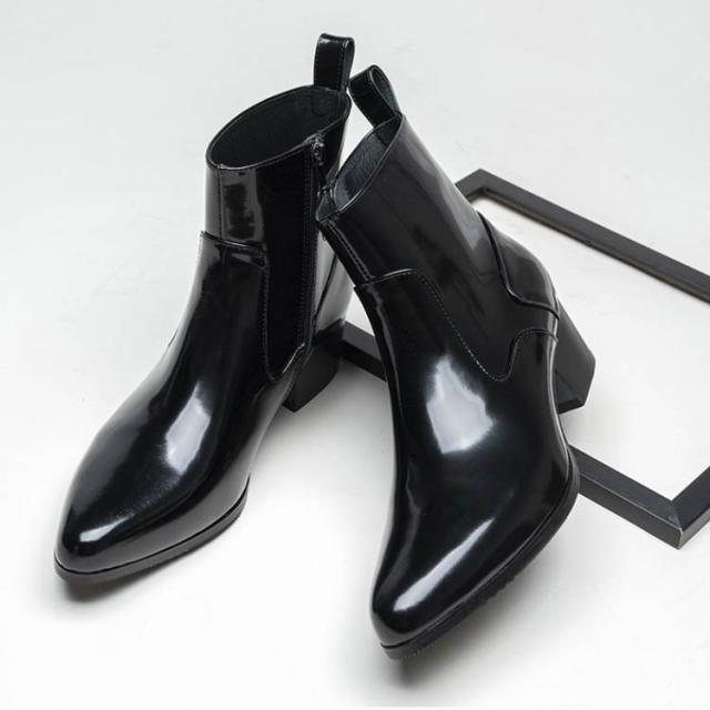 ブーツ 本革 ヒール 高め ローヒール メンズ 身長アップ 5cmヒール ドレスシューズ ドレスブーツ ホストブーツ ポインテッドトゥ ブーツ ブラック ヒールブーツ パーティー お兄系 渋谷系 モード系 裏起毛付き 裏起毛なし_3