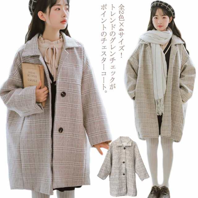 グレンチェックチェスターコート ミドル丈 アウター コート 防寒 おしゃれの通販は 6,571円