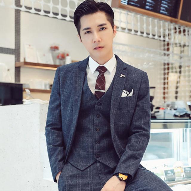 フォーマルスーツ メンズ チェック柄 ビジネススーツ 付き 通気透湿 シワ防止 ウオッシャブル ワンボタン 3点セット テーラードセットアップ おしゃれ ビジネススーツ メンズ チェック柄 3点セット 3ピーススーツ 大きい