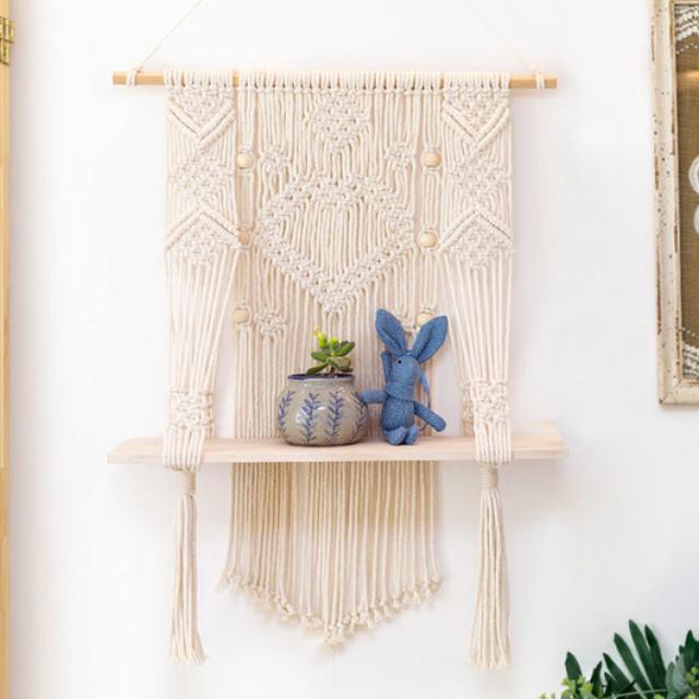 壁掛けラック 2層 1層 タペストリー マクラメ 壁掛け棚 壁飾り 壁掛け