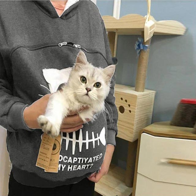 パーカー 猫も入れるパーカー 裏起毛 長袖 トップス フード付き