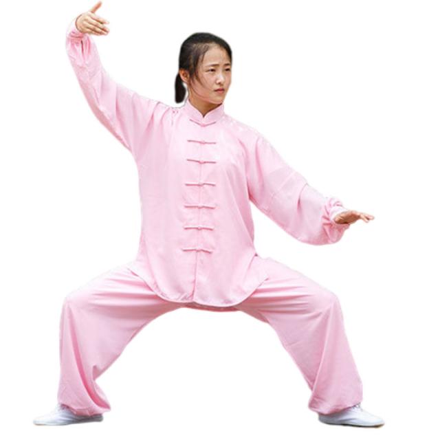 太極拳ウェア　上下　セット　新品　ピンク 太極拳服綿半袖太極拳カジュアルな中国風プリント武道スーツ,Pink-S