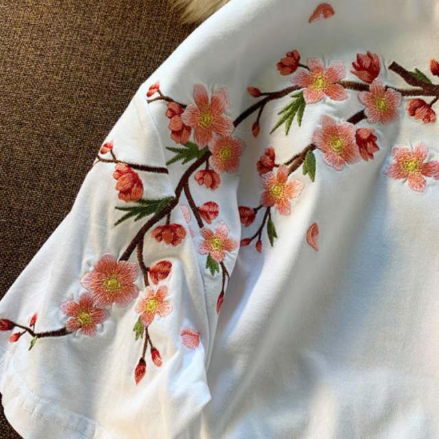 【希少】　45R カットソー　チュニック　あやめ　刺繍　Ｔシャツ　麻　花柄 希少】 45R カットソー チュニック あやめ 刺繍 Tシャツ 麻 花