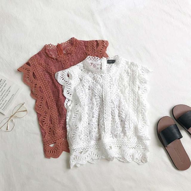 総レース ノースリーブブラウス タンクトップ レディース 花柄レース  