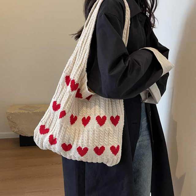 Amazon | [NANYONGYU] ニットバッグ ハートニットトートバッグ