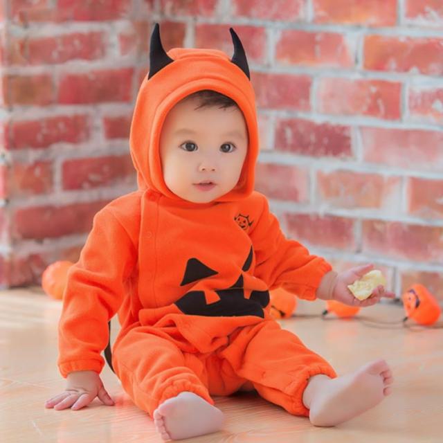 ハロウィン コスプレ 衣装 悪魔 カボチャ 仮装 子供 ベビー服 ロンパース 長袖 ボアフリース あたっか 防寒 フード付き 赤ちゃん かぼちゃ コスチューム 着ぐるみ 耳付き 翼付き 女の子 男の子 可愛い おもしろ パーティー イベント クリスマス 70 80 90 100 コスチューム