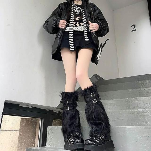 レッグウォーマー ファー ロング レディース 35cm レッグウェア ブーツ 