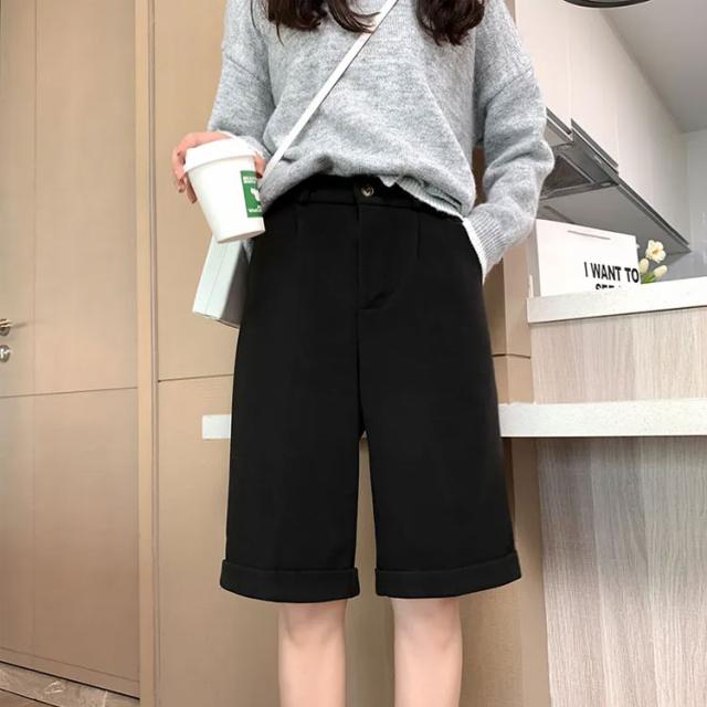 ショートパンツ ウールタッチ 膝上 30代 レディース パンツ 膝丈