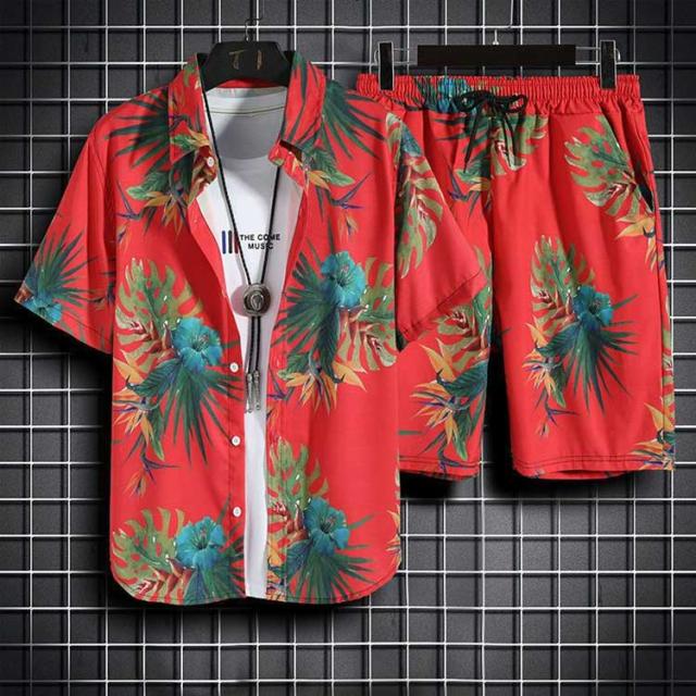 メンズ 上下 膝上 アロハシャツ アロハ 夏服 部屋着 夏 セットアップ
