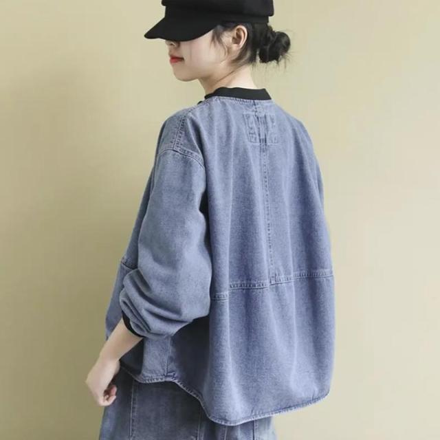 カジュアル レディース デニムジャケット ジップアップ ゆったり ノーカラージャケット 春アウター 長袖 ジャケット アウター ショート丈 通勤 ジージャン 体型カバー 春服 カジュアル 大人女性 ノーカラージャケット 無地 シンプル 着?せ ノーカラージャケット・コート
