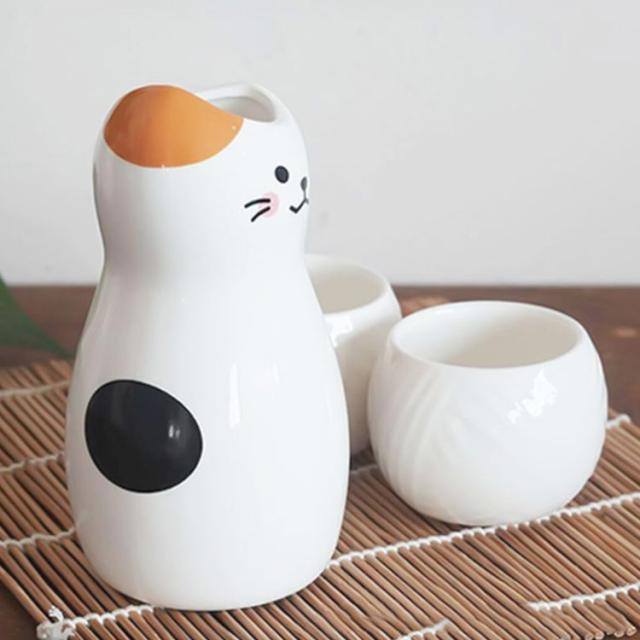 和式 ぐい呑み 3点セット おちょこ お猪口 とっくり 陶磁器 猫柄 梅酒 可愛い おちょこ 徳利セット 酒器 日本酒 和酒 和風 焼酎 盃 冷酒 プレゼント ギフト 誕生日 クリスマス 日常使い ぐい呑み・おちょこ