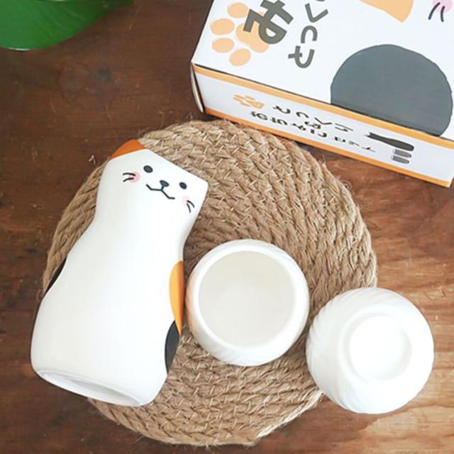和式 ぐい呑み 3点セット おちょこ お猪口 とっくり 陶磁器 猫柄 梅酒 可愛い おちょこ 徳利セット 酒器 日本酒 和酒 和風 焼酎 盃 冷酒 プレゼント ギフト 誕生日 クリスマス 日常使い ぐい呑み・おちょこ